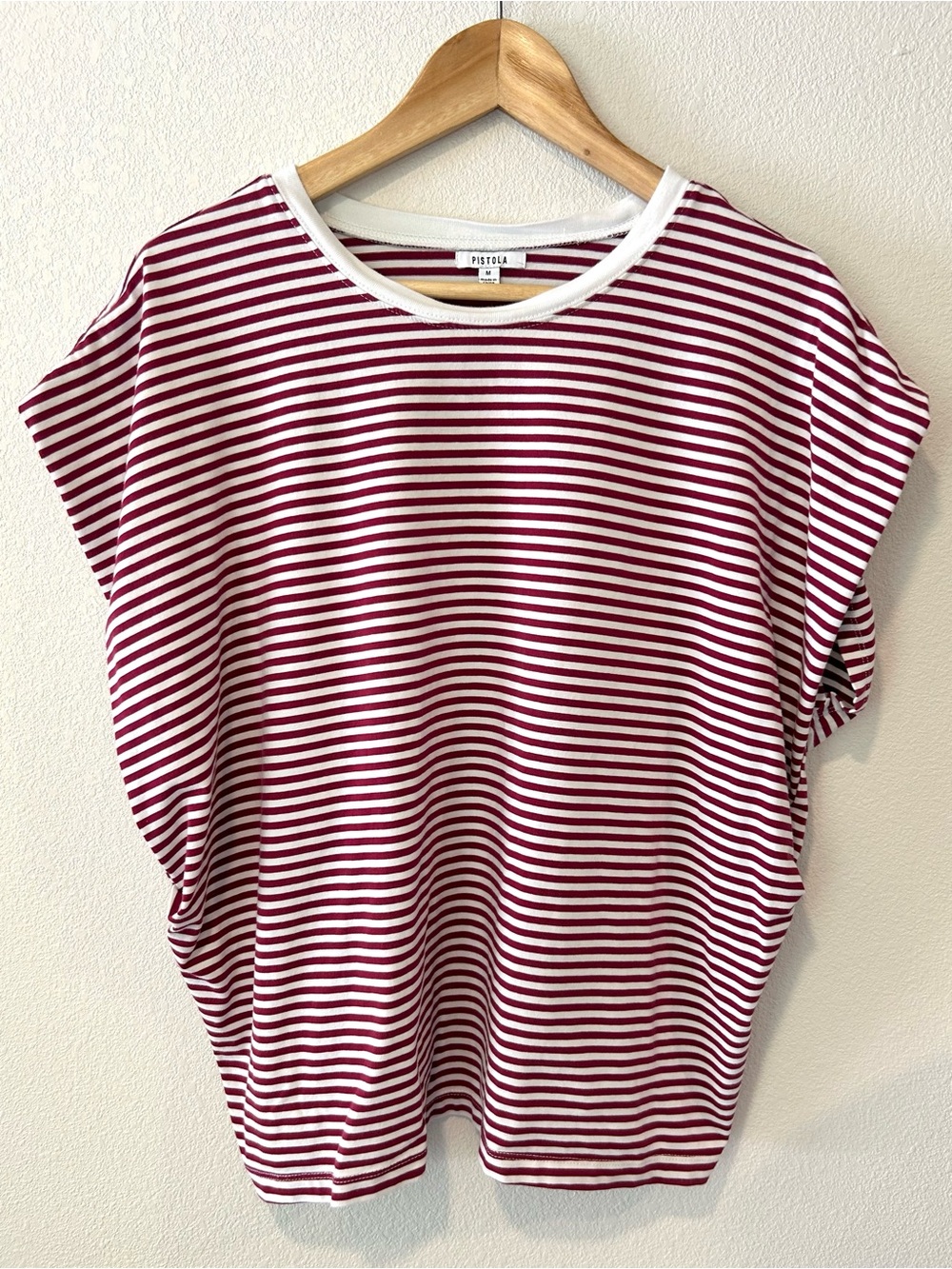 PISTOLA Trina Sangria Striped Muscle Tee Top Cotton Stretch Designer Size M - Picture 5 of 8